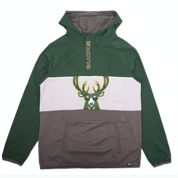 NWT Fanatics Milwaukee Bucks Anorak Flagrant Foul Hoodie Half Zip Jacket Size L - Picture 1 of 12